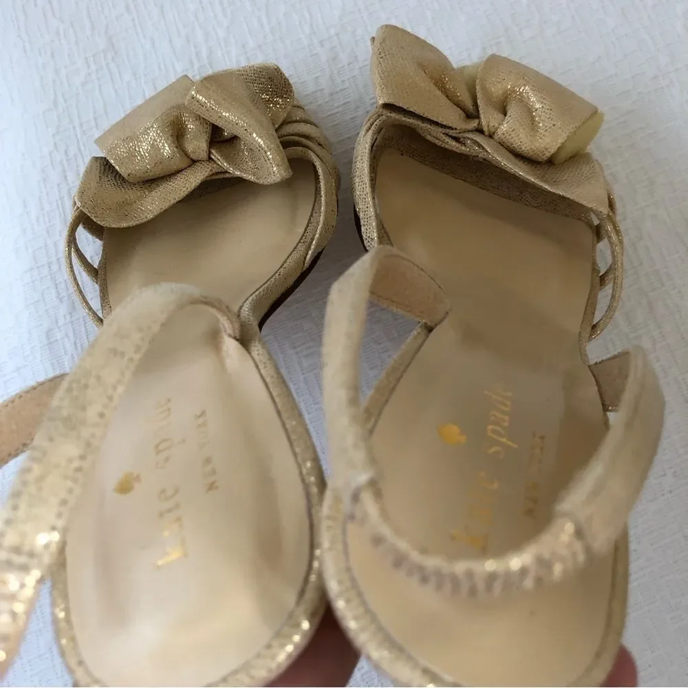 Kate Spade Maribeth Gold Metallic Bow Stiletto Slingback Pumps 7 Wedding Evening